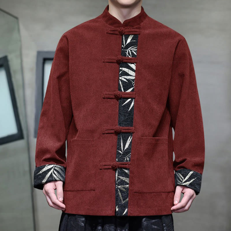 Giacca da uomo in velluto a coste di cotone con tasche e bottoni a rana in bambù, manica lunga , Buddha Stones Fall - image 2