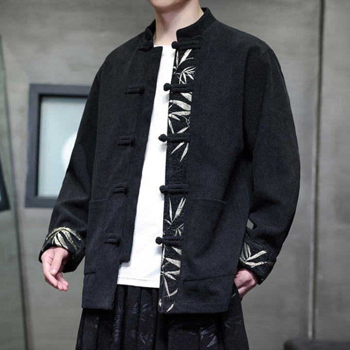 Giacca da uomo in velluto a coste di cotone con tasche e bottoni a rana in bambù, manica lunga , Buddha Stones Fall - image 9