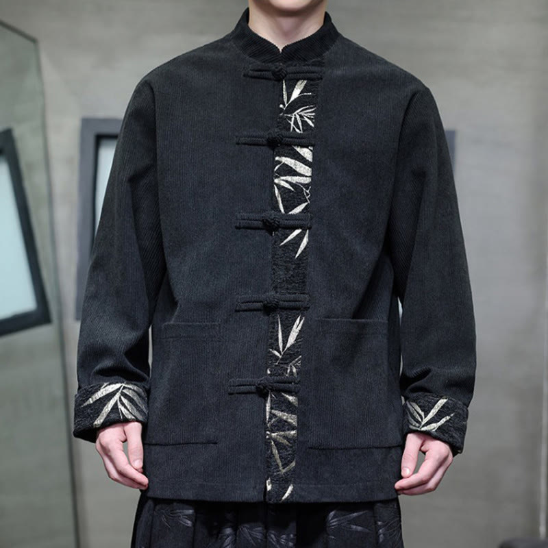 Giacca da uomo in velluto a coste di cotone con tasche e bottoni a rana in bambù, manica lunga , Buddha Stones Fall - image 13