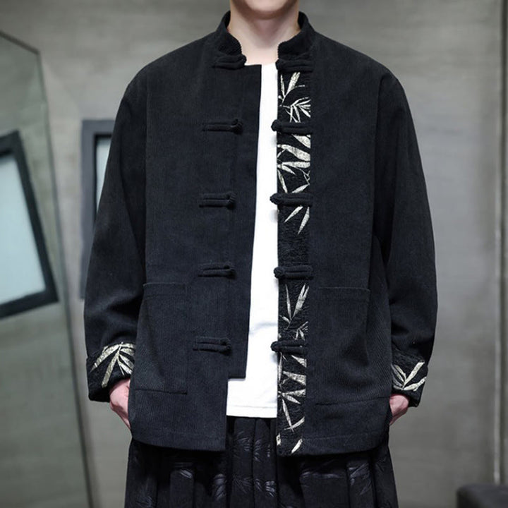 Giacca da uomo in velluto a coste di cotone con tasche e bottoni a rana in bambù, manica lunga , Buddha Stones Fall - image 6