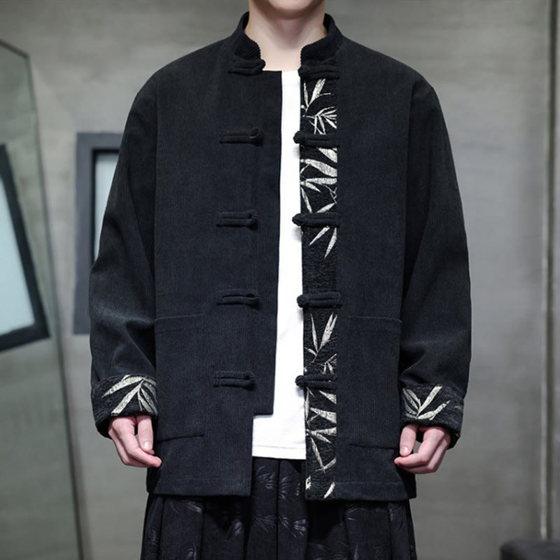 Giacca da uomo in velluto a coste di cotone con tasche e bottoni a rana in bambù, manica lunga , Buddha Stones Fall - image 11