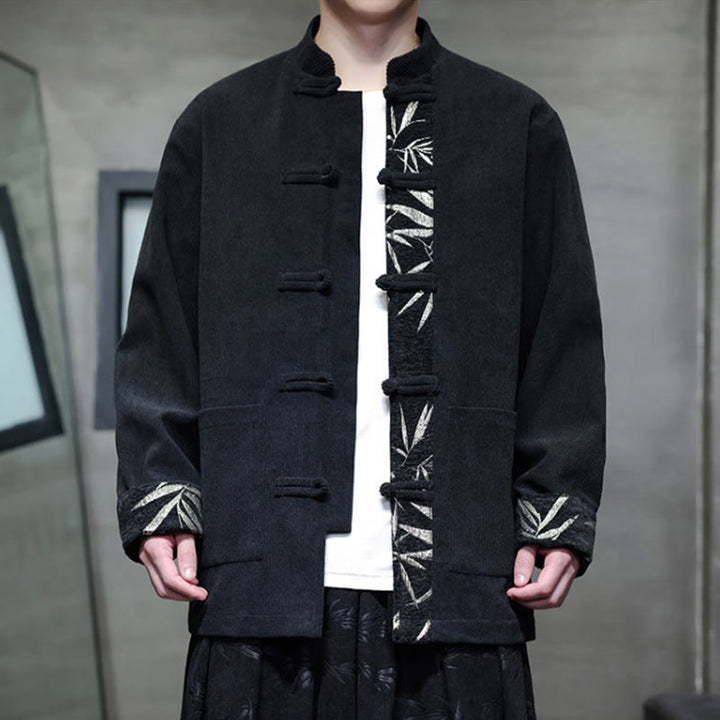 Giacca da uomo in velluto a coste di cotone con tasche e bottoni a rana in bambù, manica lunga , Buddha Stones Fall - image 11