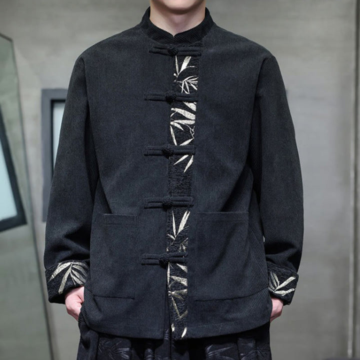 Giacca da uomo in velluto a coste di cotone con tasche e bottoni a rana in bambù, manica lunga , Buddha Stones Fall - image 10