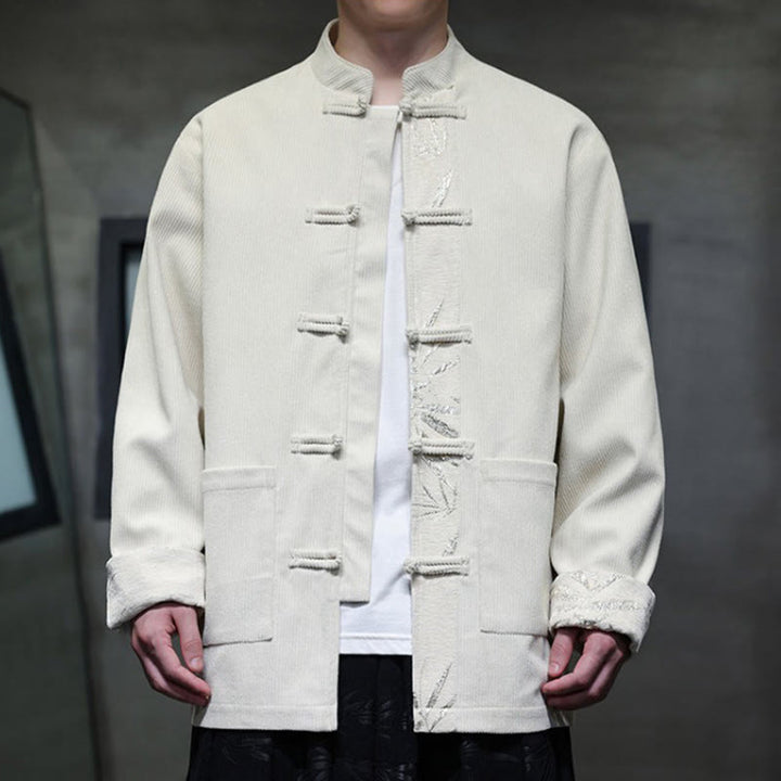 Giacca da uomo in velluto a coste di cotone con tasche e bottoni a rana in bambù, manica lunga , Buddha Stones Fall - image 15