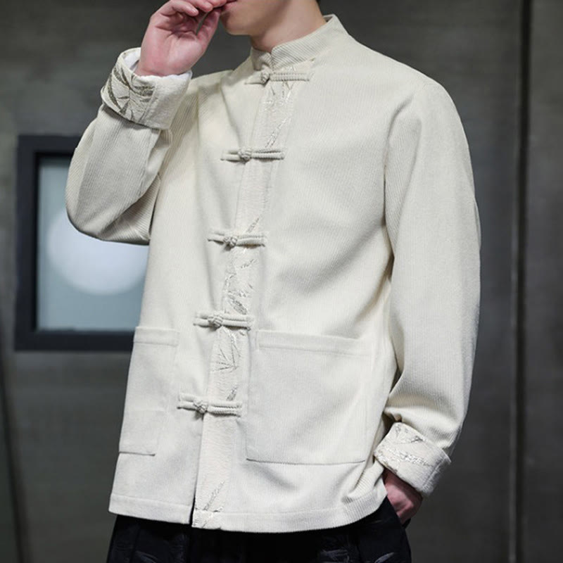 Giacca da uomo in velluto a coste di cotone con tasche e bottoni a rana in bambù, manica lunga , Buddha Stones Fall - image 18