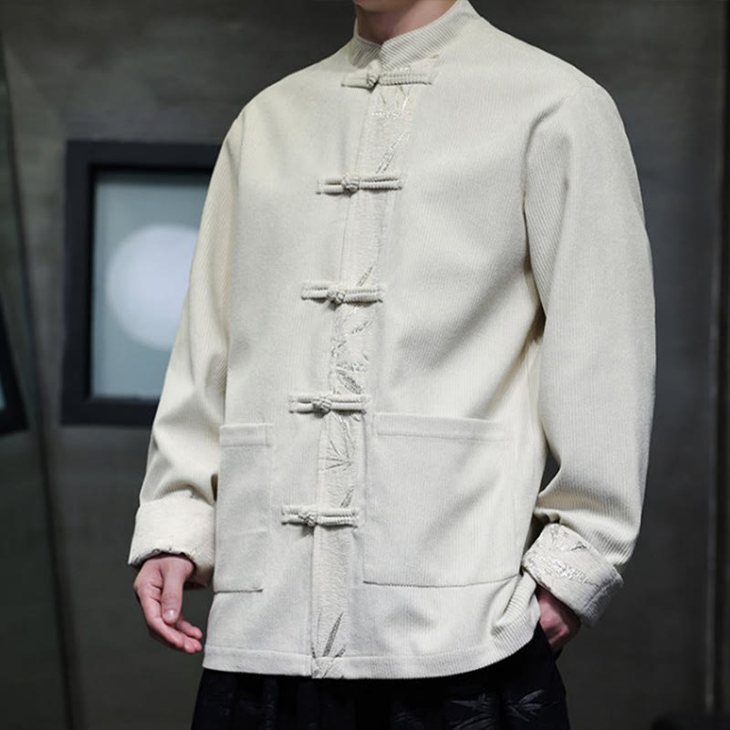 Giacca da uomo in velluto a coste di cotone con tasche e bottoni a rana in bambù, manica lunga , Buddha Stones Fall - image 17