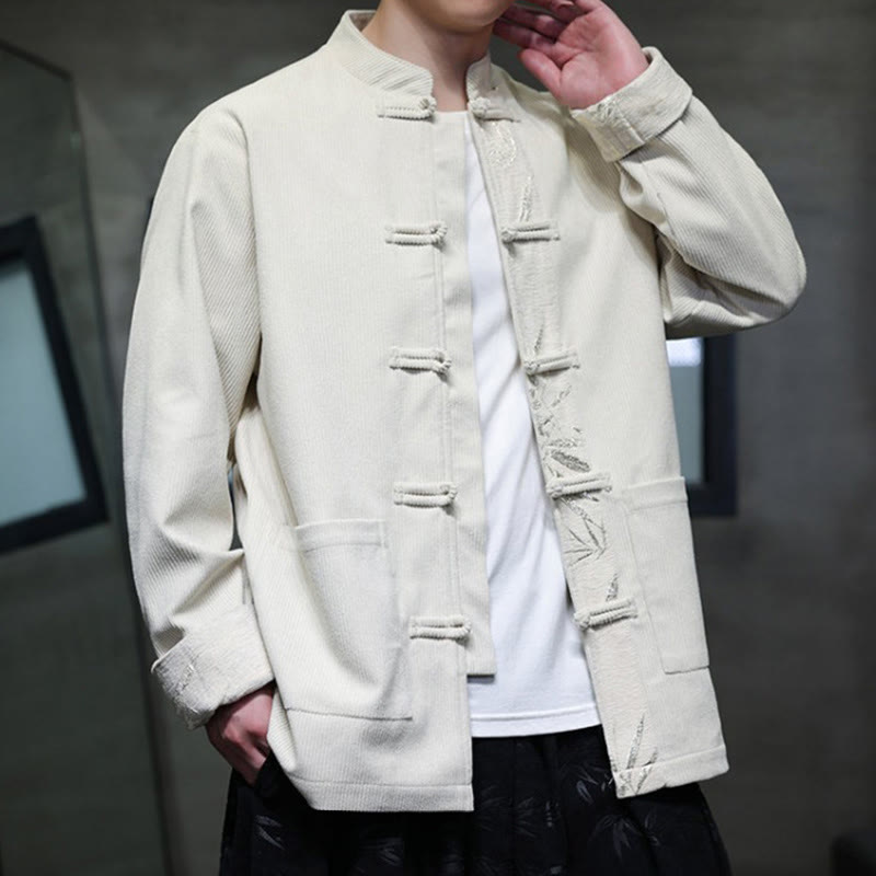 Giacca da uomo in velluto a coste di cotone con tasche e bottoni a rana in bambù, manica lunga , Buddha Stones Fall - image 16