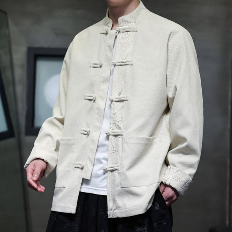 Giacca da uomo in velluto a coste di cotone con tasche e bottoni a rana in bambù, manica lunga , Buddha Stones Fall - image 21