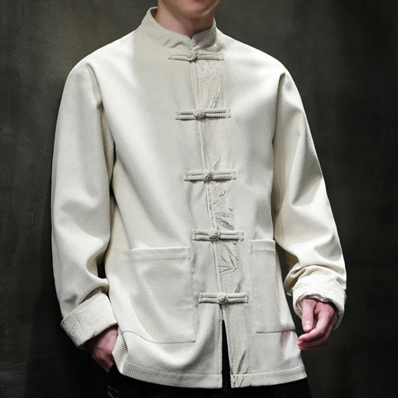 Giacca da uomo in velluto a coste di cotone con tasche e bottoni a rana in bambù, manica lunga , Buddha Stones Fall - image 22