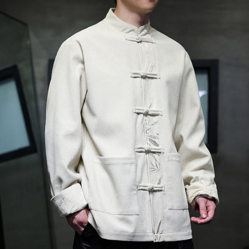 Giacca da uomo in velluto a coste di cotone con tasche e bottoni a rana in bambù, manica lunga , Buddha Stones Fall - image 20