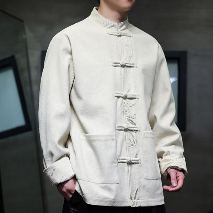 Giacca da uomo in velluto a coste di cotone con tasche e bottoni a rana in bambù, manica lunga , Buddha Stones Fall - image 20