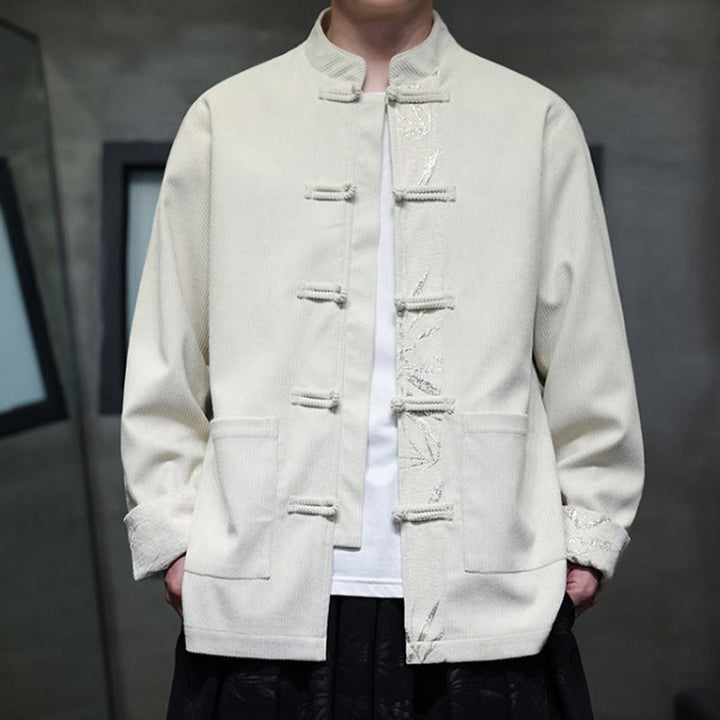 Giacca da uomo in velluto a coste di cotone con tasche e bottoni a rana in bambù, manica lunga , Buddha Stones Fall - image 19