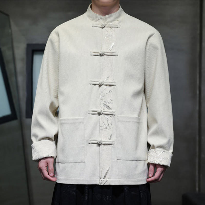 Giacca da uomo in velluto a coste di cotone con tasche e bottoni a rana in bambù, manica lunga , Buddha Stones Fall - image 23