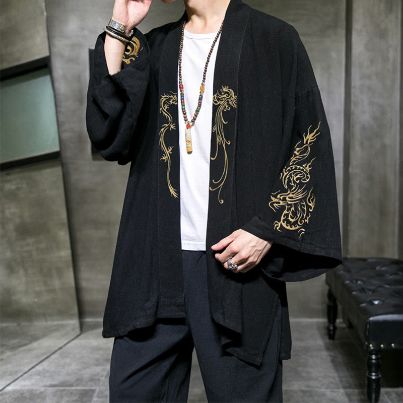 Giacca da uomo in cotone con maniche lunghe e apertura frontale, motivo Buddha Stones Dragon Phoenix - image 2