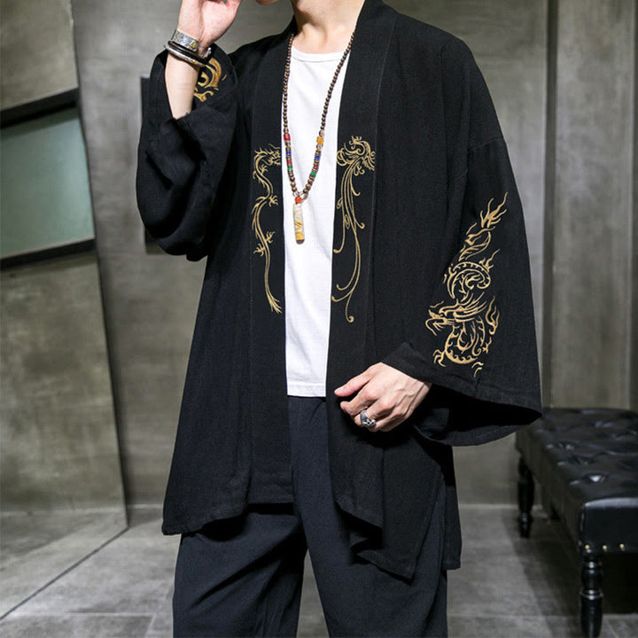 Giacca da uomo in cotone con maniche lunghe e apertura frontale, motivo Buddha Stones Dragon Phoenix - image 2