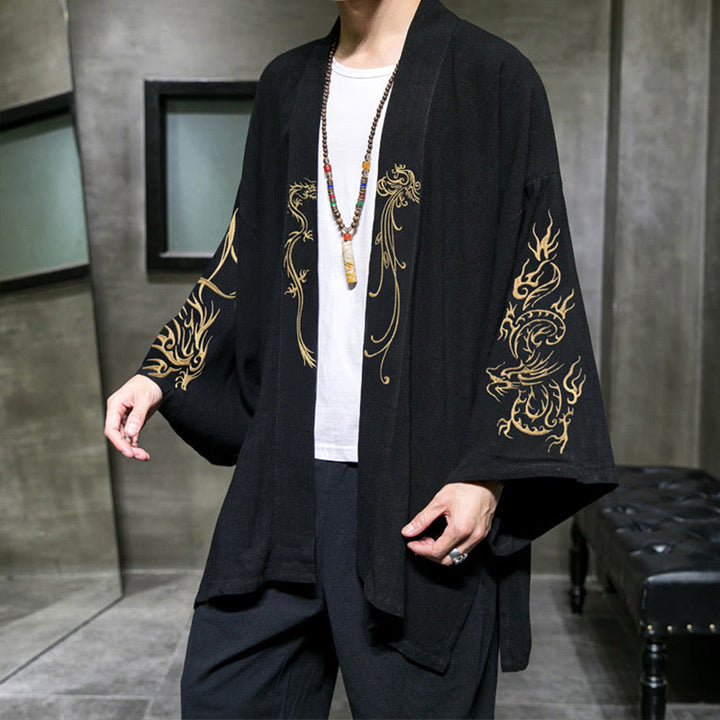 Giacca da uomo in cotone con maniche lunghe e apertura frontale, motivo Buddha Stones Dragon Phoenix - image 1
