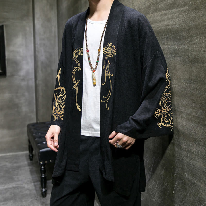 Giacca da uomo in cotone con maniche lunghe e apertura frontale, motivo Buddha Stones Dragon Phoenix - image 3