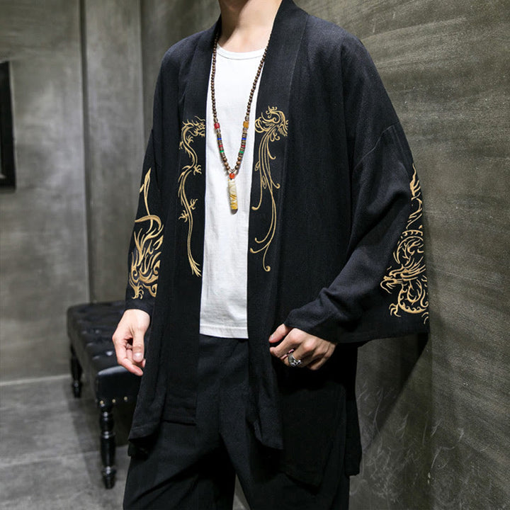 Giacca da uomo in cotone con maniche lunghe e apertura frontale, motivo Buddha Stones Dragon Phoenix - image 3