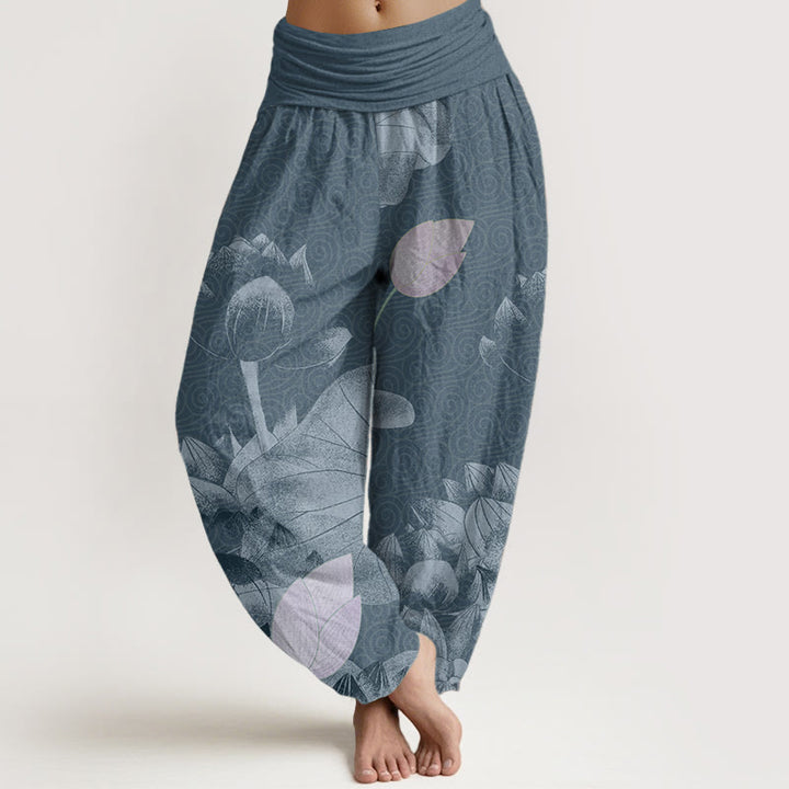 Pantaloni harem da donna con elastico in vita, in cotone rosa e bianco, con Buddha Stones - SteelBlue - US22, UK/AU26, EU54 (6XL) - image 4