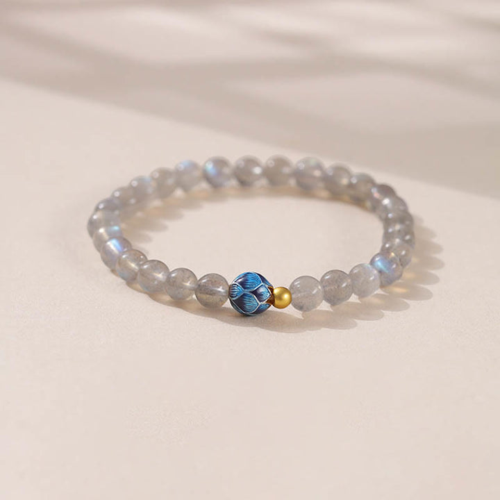 Braccialetto di charme Buddha Stones Natural Moonstone Lotus Love - Pietra di luna e loto (circonferenza del polso: 15-16 cm) - image 0