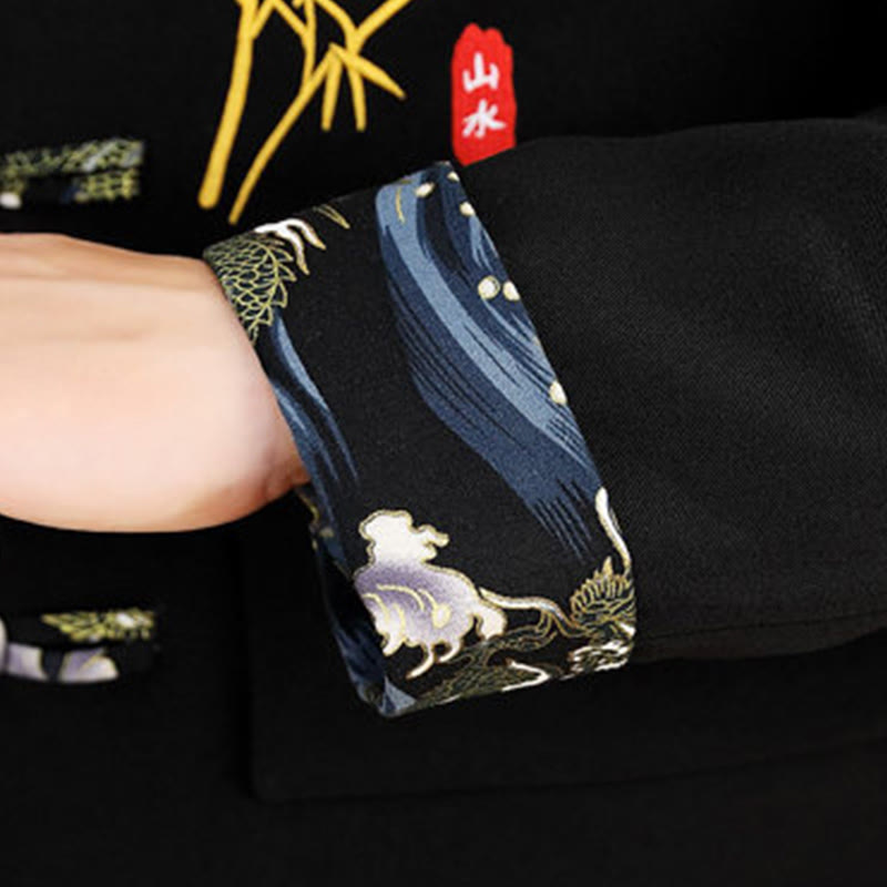 Set di abbigliamento da uomo con camicia a maniche lunghe e pantaloni, in bambù, con bottoni a rana, 2 pezzi, motivo : Buddha Stones - image 8