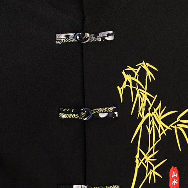 Set di abbigliamento da uomo con camicia a maniche lunghe e pantaloni, in bambù, con bottoni a rana, 2 pezzi, motivo : Buddha Stones - image 5