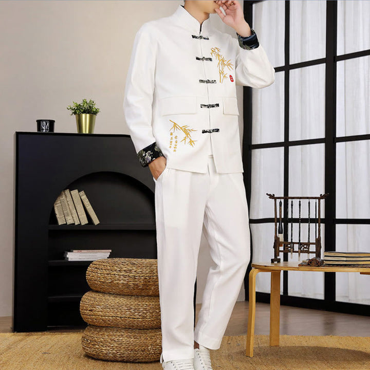 Set di abbigliamento da uomo con camicia a maniche lunghe e pantaloni, in bambù, con bottoni a rana, 2 pezzi, motivo : Buddha Stones - image 12