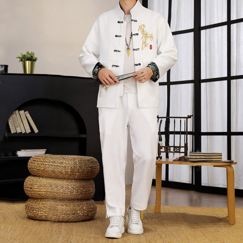 Set di abbigliamento da uomo con camicia a maniche lunghe e pantaloni, in bambù, con bottoni a rana, 2 pezzi, motivo : Buddha Stones - image 11