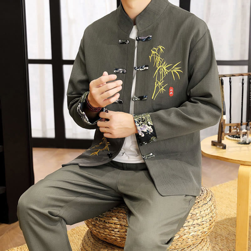 Set di abbigliamento da uomo con camicia a maniche lunghe e pantaloni, in bambù, con bottoni a rana, 2 pezzi, motivo : Buddha Stones - image 18