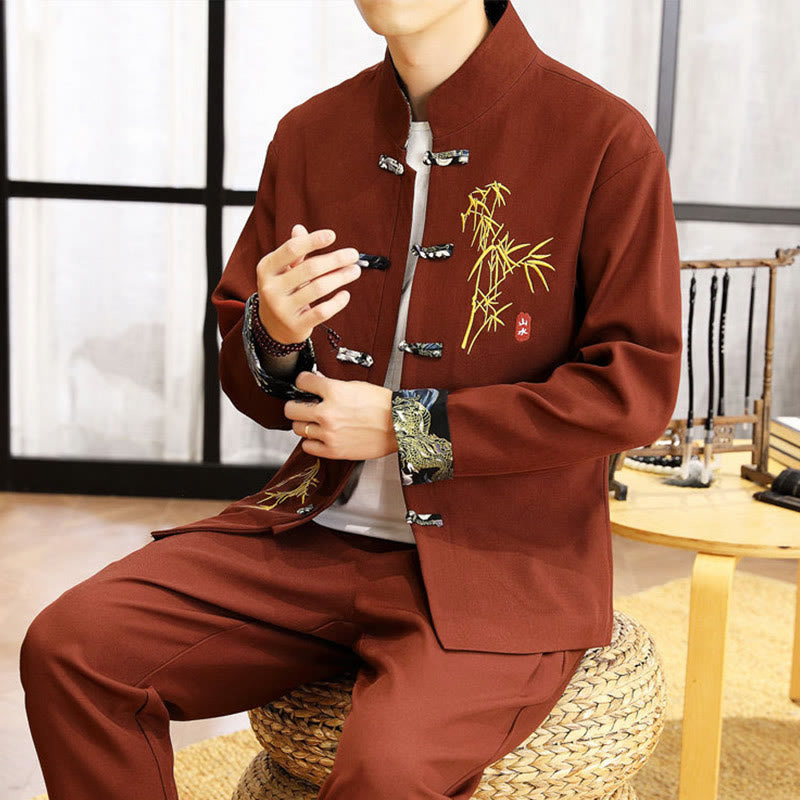 Set di abbigliamento da uomo con camicia a maniche lunghe e pantaloni, in bambù, con bottoni a rana, 2 pezzi, motivo : Buddha Stones - image 28