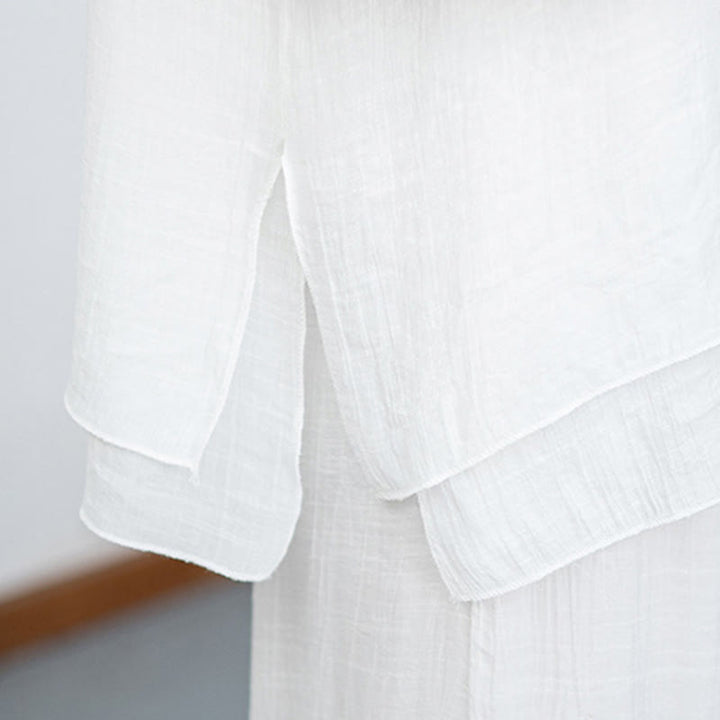 Set da meditazione da donna Buddha Stones, 2 pezzi, camicia bianca a maniche lunghe con scollo a V e pantaloni a gamba larga - image 14