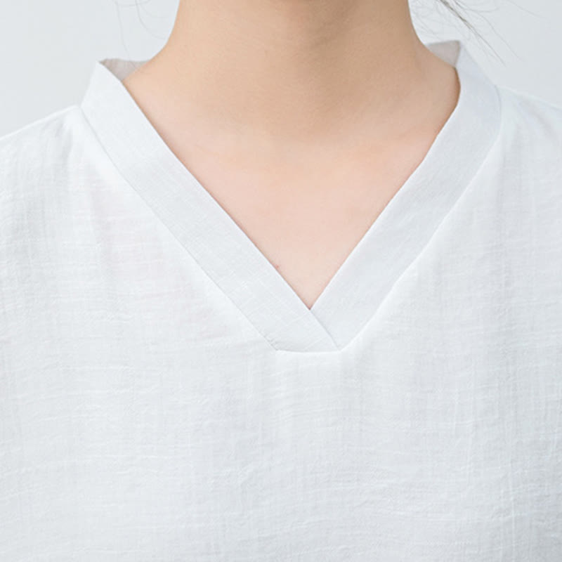 Set da meditazione da donna Buddha Stones, 2 pezzi, camicia bianca a maniche lunghe con scollo a V e pantaloni a gamba larga - image 10