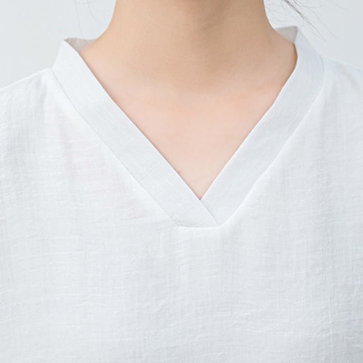 Set da meditazione da donna Buddha Stones, 2 pezzi, camicia bianca a maniche lunghe con scollo a V e pantaloni a gamba larga - image 10