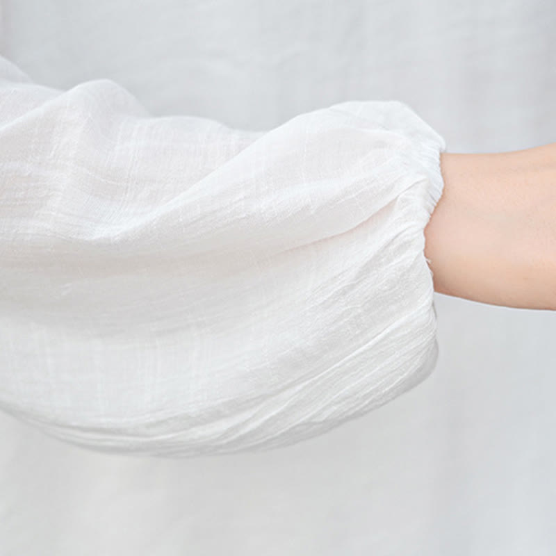 Set da meditazione da donna Buddha Stones, 2 pezzi, camicia bianca a maniche lunghe con scollo a V e pantaloni a gamba larga - image 11