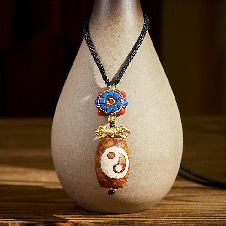 Collana con ciondolo di benedizione in agata Dzi a nove occhi, design Bagua tibetano con Buddha Stones , Yin Yang - image 2