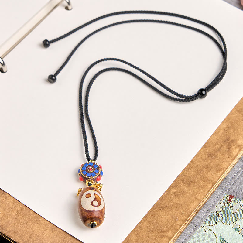 Collana con ciondolo di benedizione in agata Dzi a nove occhi, design Bagua tibetano con Buddha Stones , Yin Yang - image 3