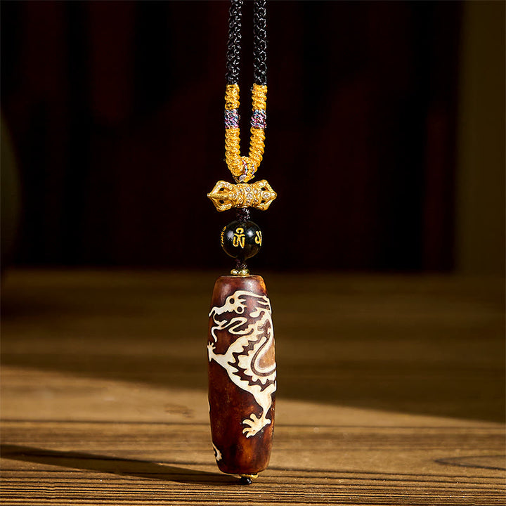 Collana con ciondolo di protezione Dzi a nove occhi con motivo a drago in agata tibetana Buddha Stones - Agata - image 0