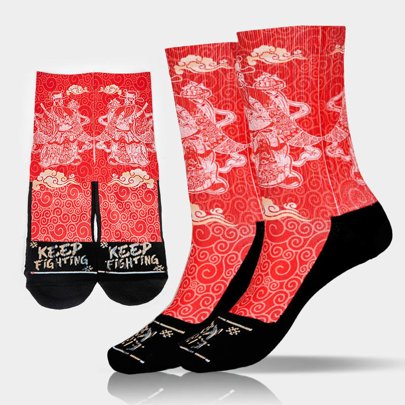 Calzini unisex da uomo e da donna, motivo: Buddha Stones, Dio della ricchezza, nuvole di buon auspicio - Rosso - ML (US 7.5-12, EU 40-45, UK/AU 7-11.5, AISA 25.5-28.5cm) - image 10