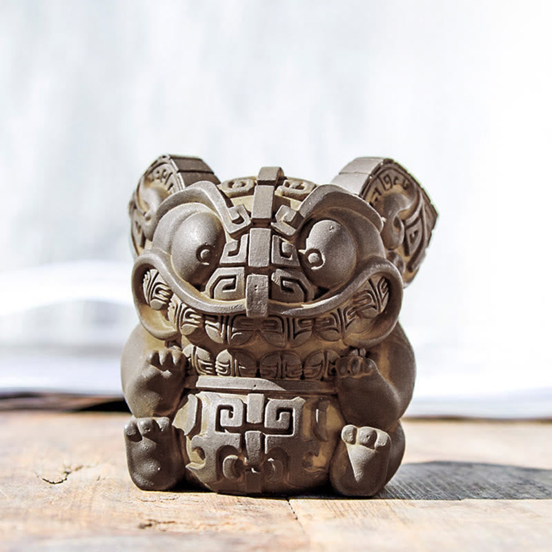 Statua in resina fusa, fatta a mano, raffigurante una bestia che ingoia Buddha Stones , realizzata in polvere di ferro color oro e ruggine, decorazione per la casa. - image 0