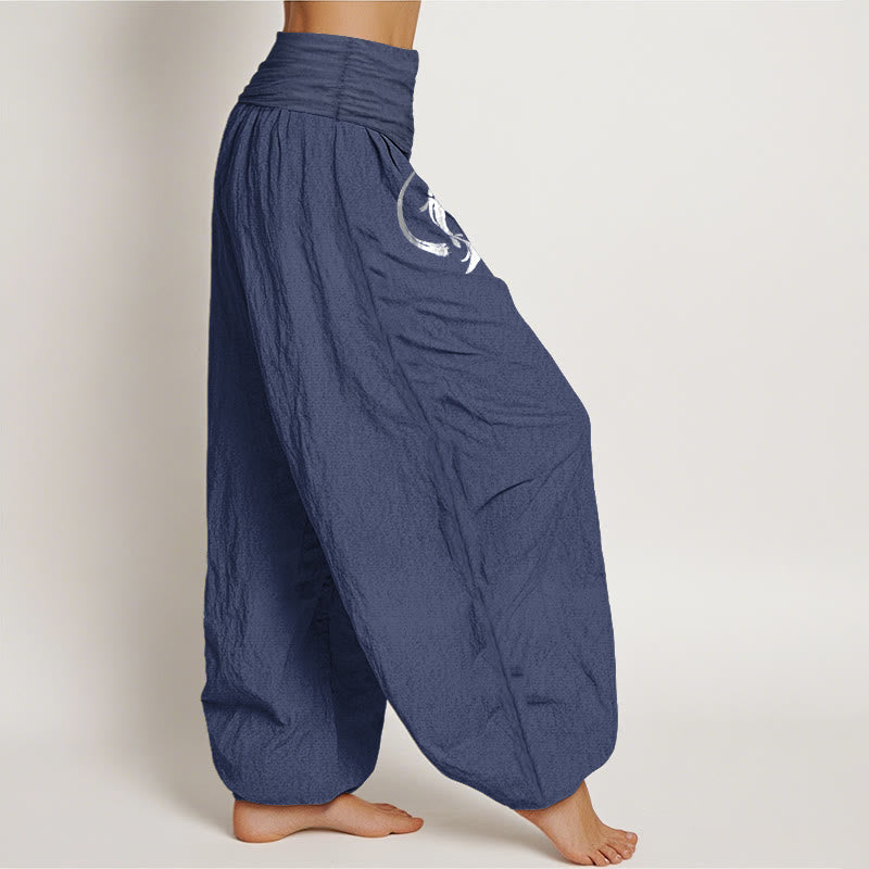 Pantaloni harem in puro cotone con elastico in vita e motivo a pesce koi Buddha Stones Yin Yang - image 9