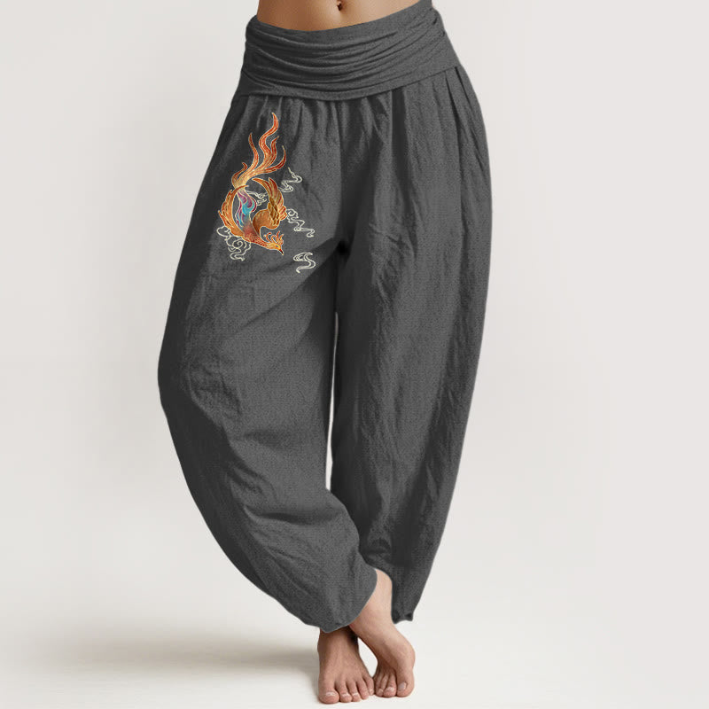 Pantaloni harem con elastico in vita e motivo a nuvola di buon auspicio in puro cotone da donna Buddha Stones - Grigio scuro - US16, UK/AU20, EU48 (3XL) - image 8