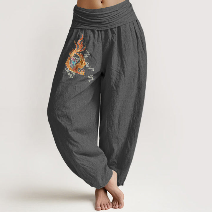 Pantaloni harem con elastico in vita e motivo a nuvola di buon auspicio in puro cotone da donna Buddha Stones - Grigio scuro - US16, UK/AU20, EU48 (3XL) - image 8