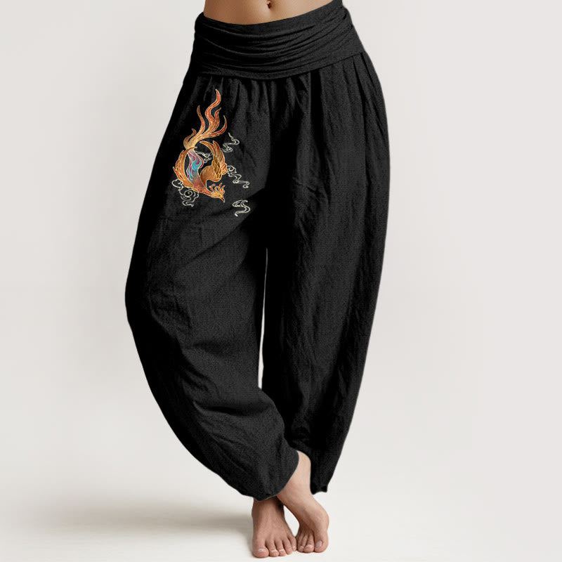 Pantaloni harem con elastico in vita e motivo a nuvola di buon auspicio in puro cotone da donna Buddha Stones - Nero - US16, UK/AU20, EU48 (3XL) - image 5