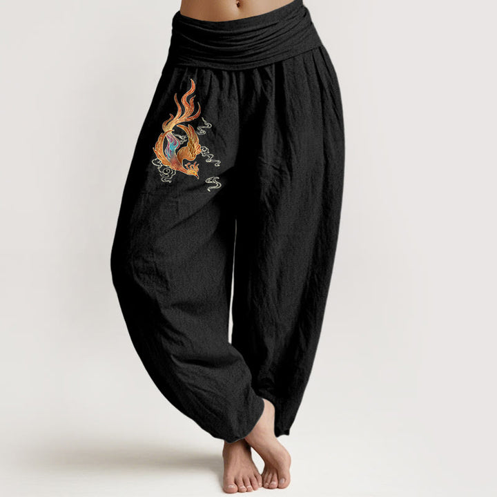 Pantaloni harem con elastico in vita e motivo a nuvola di buon auspicio in puro cotone da donna Buddha Stones - Nero - US16, UK/AU20, EU48 (3XL) - image 5