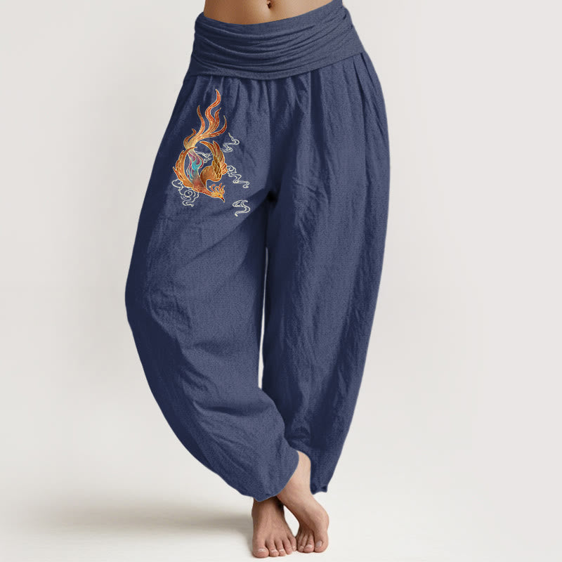 Pantaloni harem con elastico in vita e motivo a nuvola di buon auspicio in puro cotone da donna Buddha Stones - DarkSlateBlue - US16, UK/AU20, EU48 (3XL) - image 0