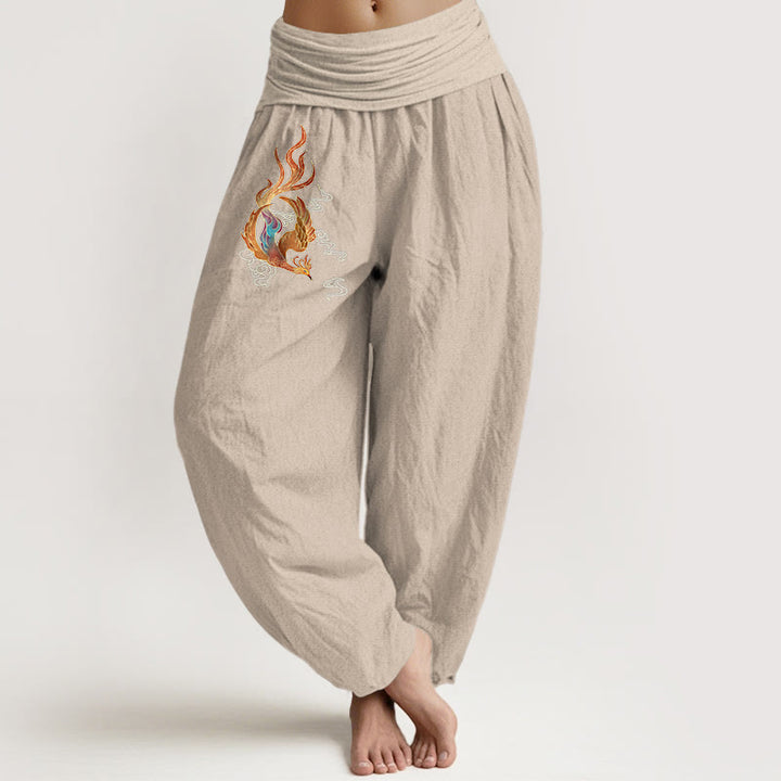 Pantaloni harem con elastico in vita e motivo a nuvola di buon auspicio in puro cotone da donna Buddha Stones - Abbronzatura - US16, UK/AU20, EU48 (3XL) - image 11