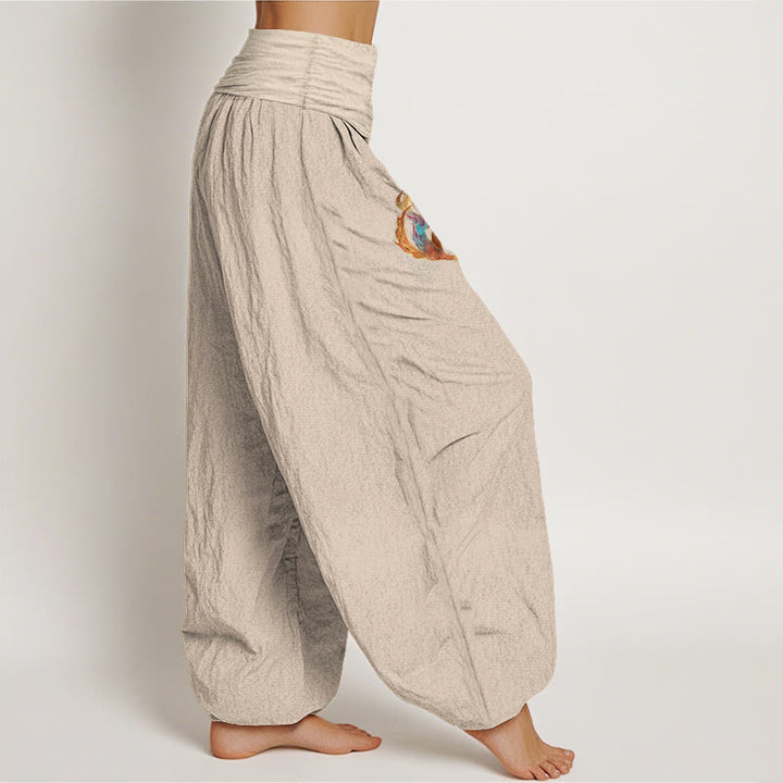 Pantaloni harem con elastico in vita e motivo a nuvola di buon auspicio in puro cotone da donna Buddha Stones - image 12