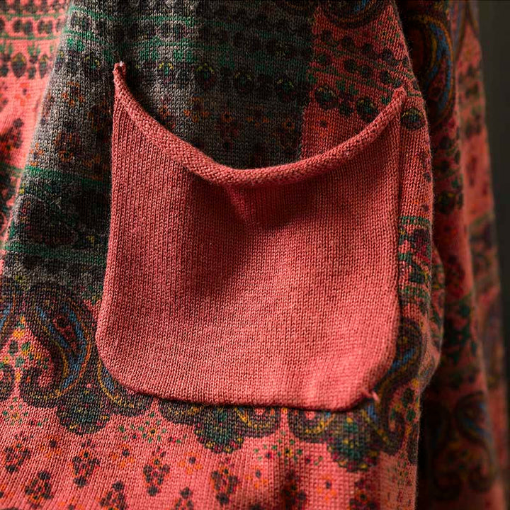 Maglione da donna in cotone con scollo rotondo, manica lunga, motivo floreale autunnale con motivo Buddha Stones Plant e tasca - image 7