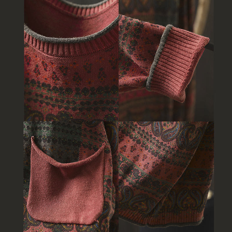 Maglione da donna in cotone con scollo rotondo, manica lunga, motivo floreale autunnale con motivo Buddha Stones Plant e tasca - image 12