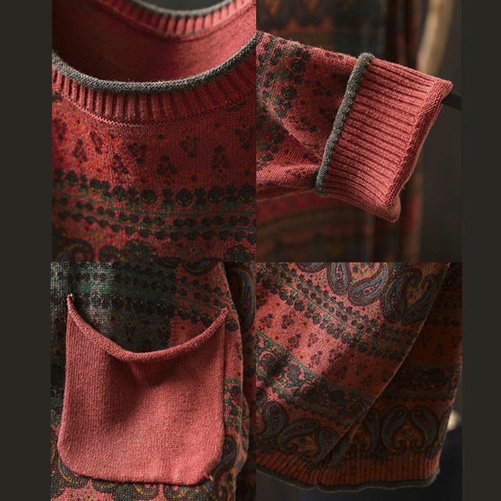 Maglione da donna in cotone con scollo rotondo, manica lunga, motivo floreale autunnale con motivo Buddha Stones Plant e tasca - image 12